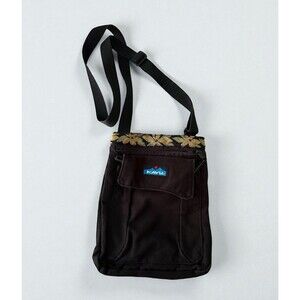Kavu Black Mini Keeper Crossbody Bag Black Floral Ribbon Top Pockets Travel